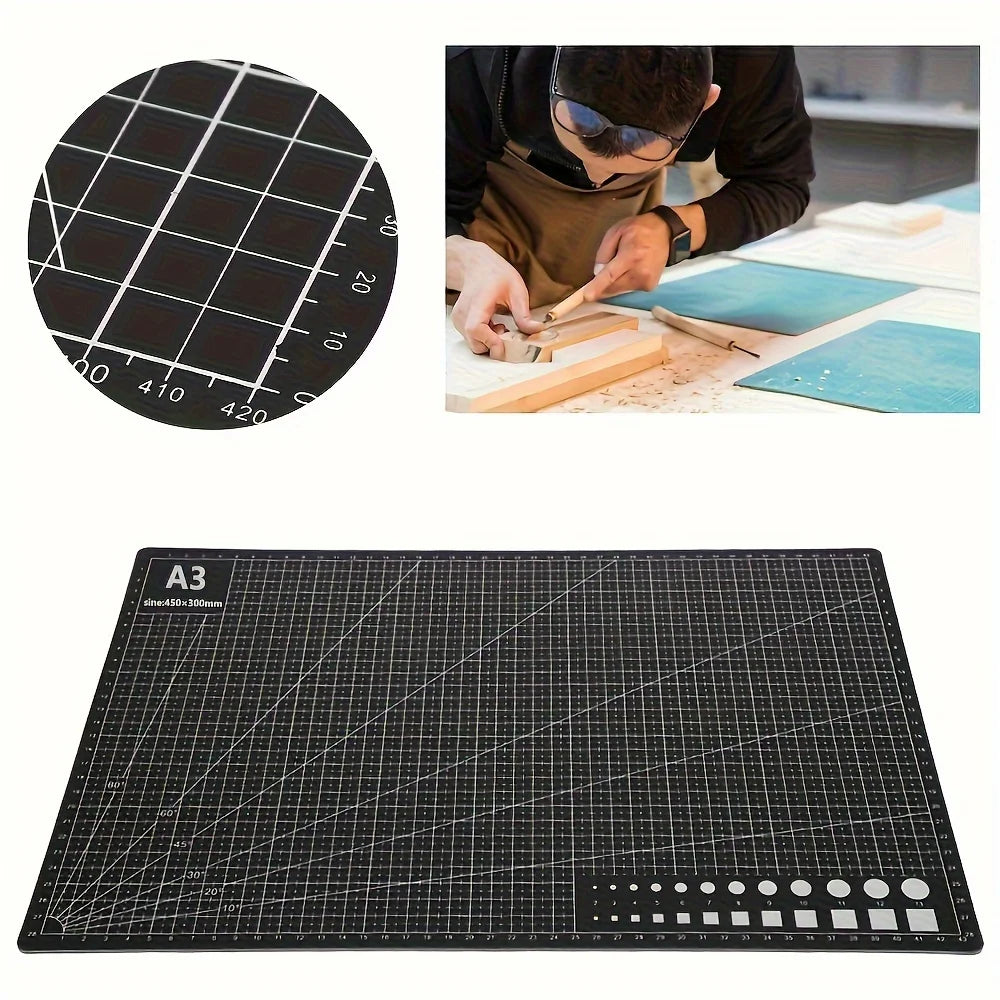 Black A3 PVC Non-slip Leather and Grid Line Cutting Mat