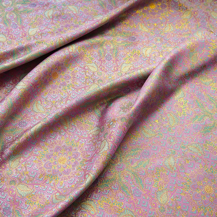 Maesel Ethnic Style Pink Gold Flower Jacquard Fabric