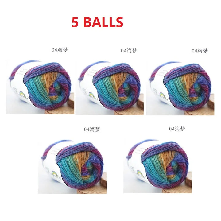 100% Wool Yarn Rainbow Color for Hand Knitting Crochet