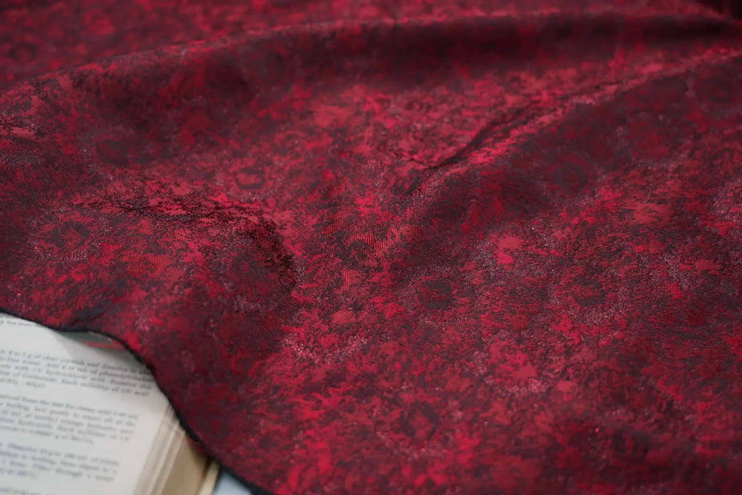 Milo Crimson Red Textured Yarn Dyed Jacquard Fabric