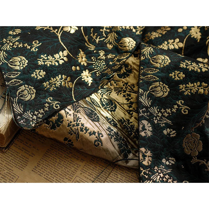 Ancora Dark Green Gold Black Embossed Jacquard Fabric