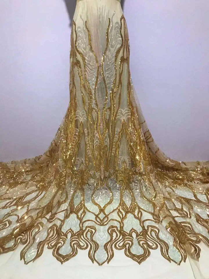 5 YARDS / 8 COLORS / Lumesse Abstract Beaded Embroidery Bridal Mesh Lace Fabric