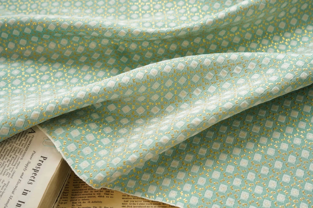 Sumira Gold Silk Geometric Relief Jacquard Fabric