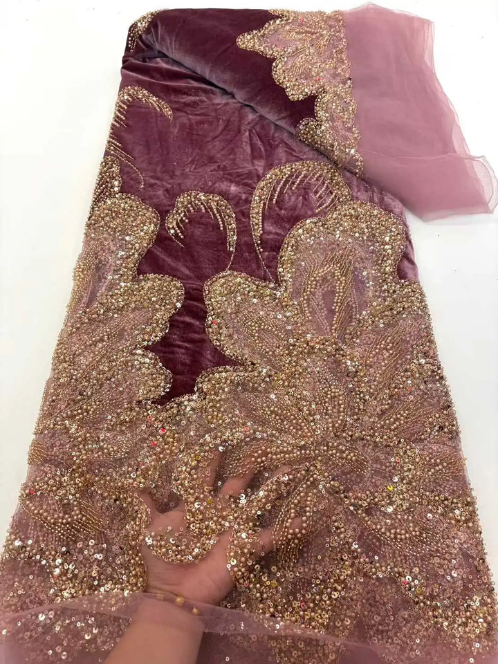 5 YARDS / 6 COLORS / Radique Velvet Beaded Embroidery Bridal Mesh Lace Fabric