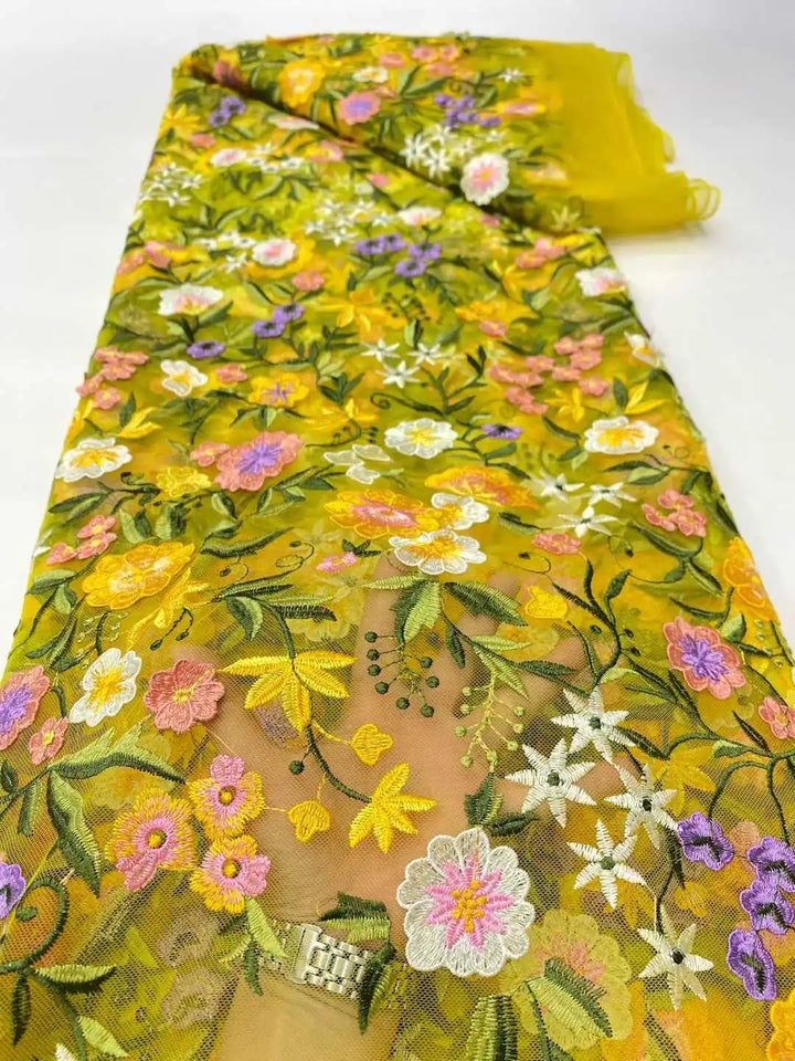 5 Yards / 14 Colors / Etherea Multicolor Flowers Tulle Lace Fabric