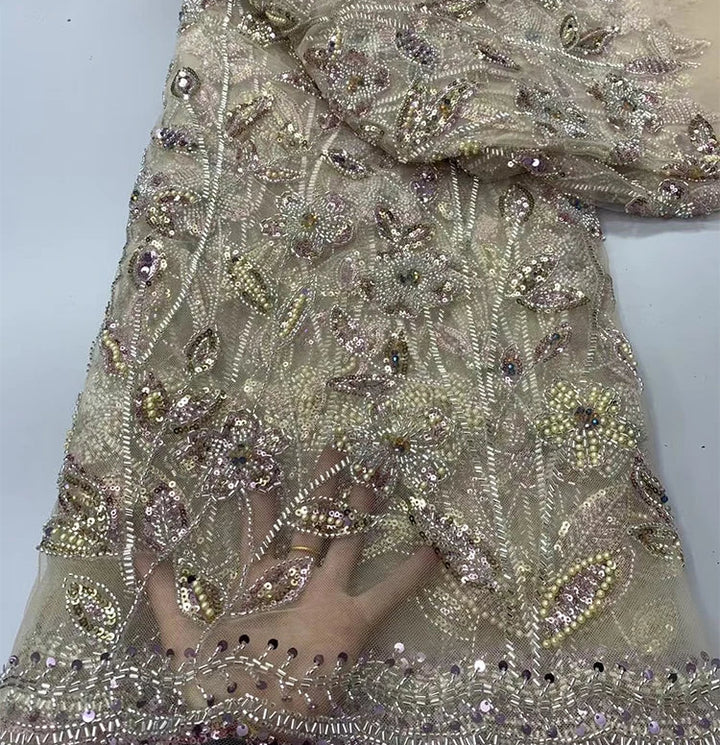 5 YARDS / 8 COLORS / Calixtra Beaded Embroidery Bridal Mesh Lace Fabric