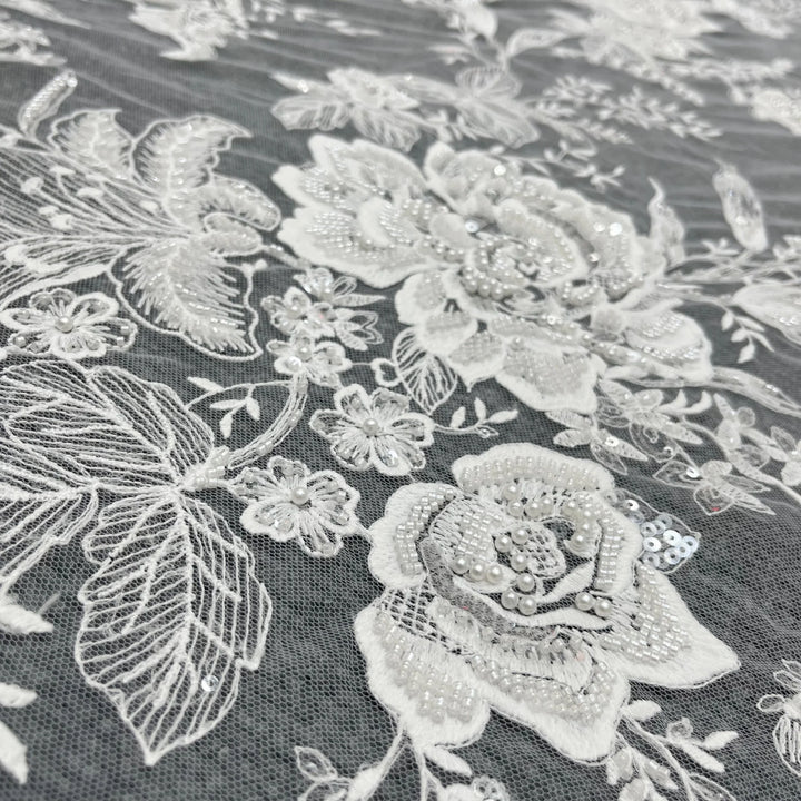 5 YARDS / Milavian Floral Sequin Embroidery Tulle Mesh Lace Dress Fabric