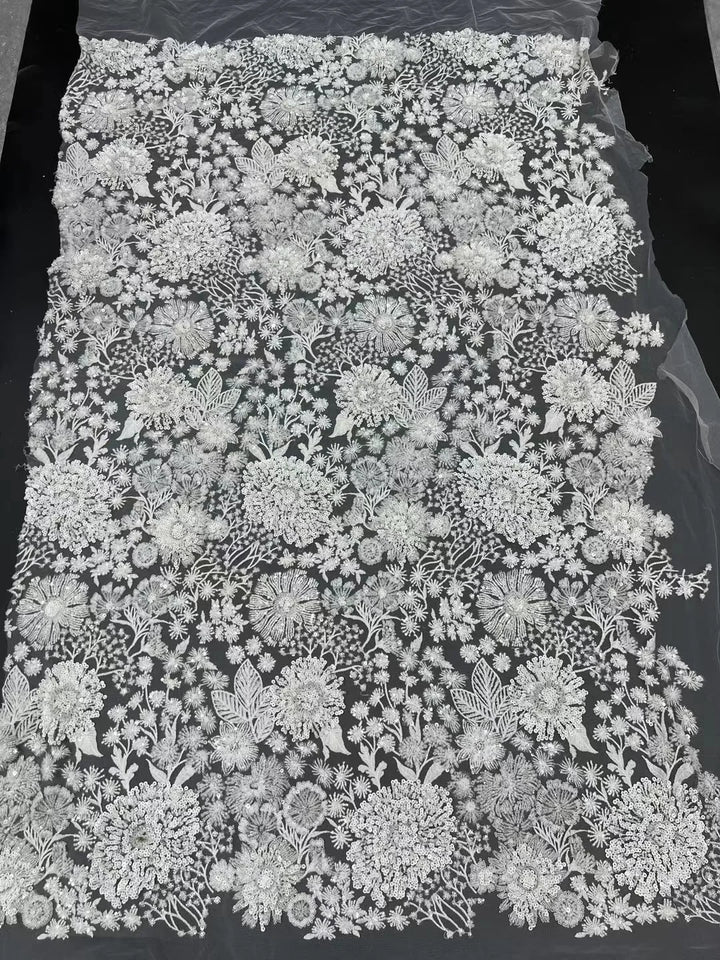 5 YARDS / 10 COLORS / Aurette Floral Beaded Embroidery Bridal Mesh Lace Fabric