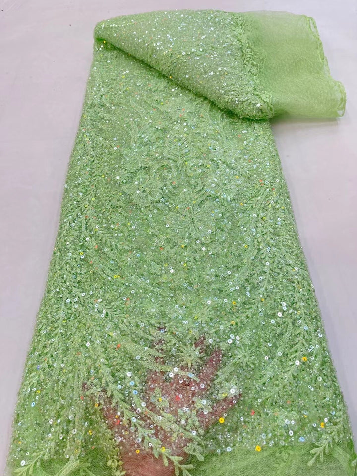 5 YARDS / 9 COLORI / Tessuto per abiti da cerimonia nuziale in pizzo scintillante con paillettes ricamate con perline Raphaël