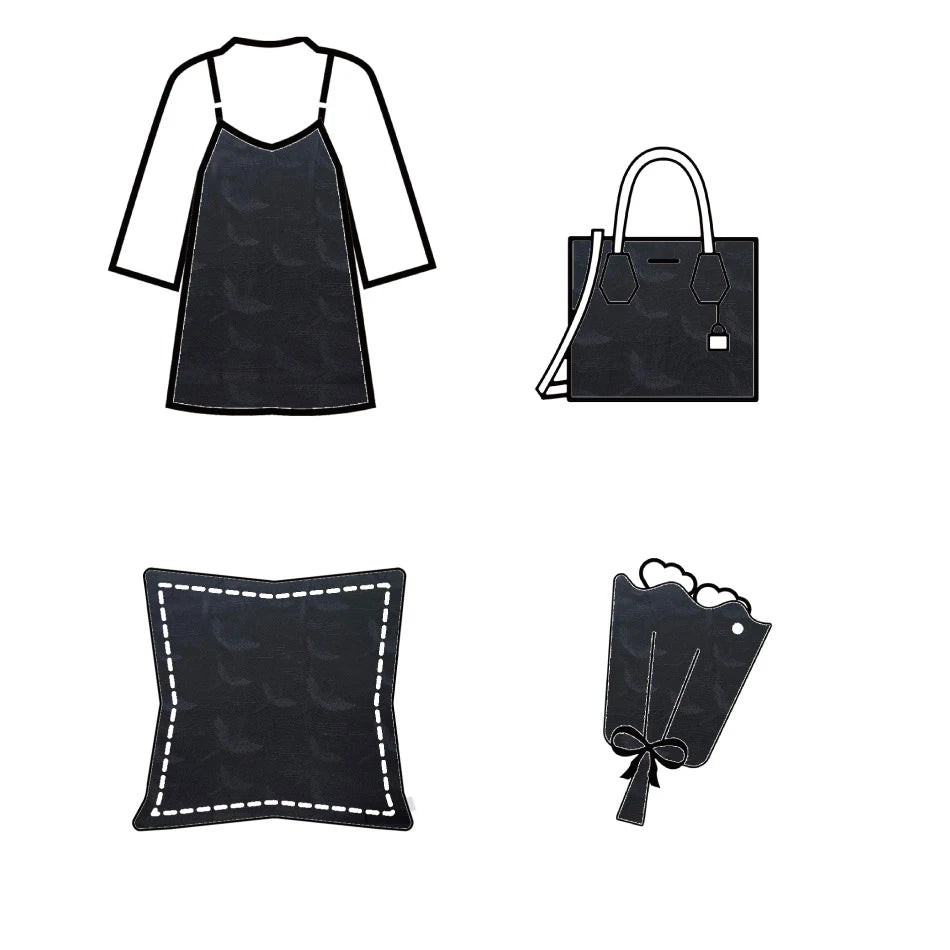 Sorisam Black Red Crane Soft Satin Fabric