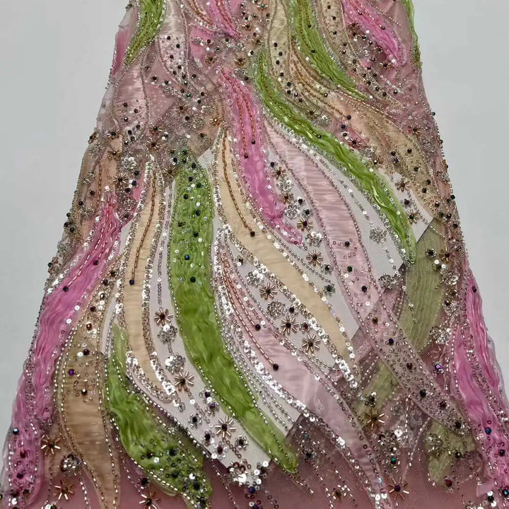 5 YARDS / 6 COLORS / Sequinelle Beaded Embroidery Bridal Mesh Lace Fabric