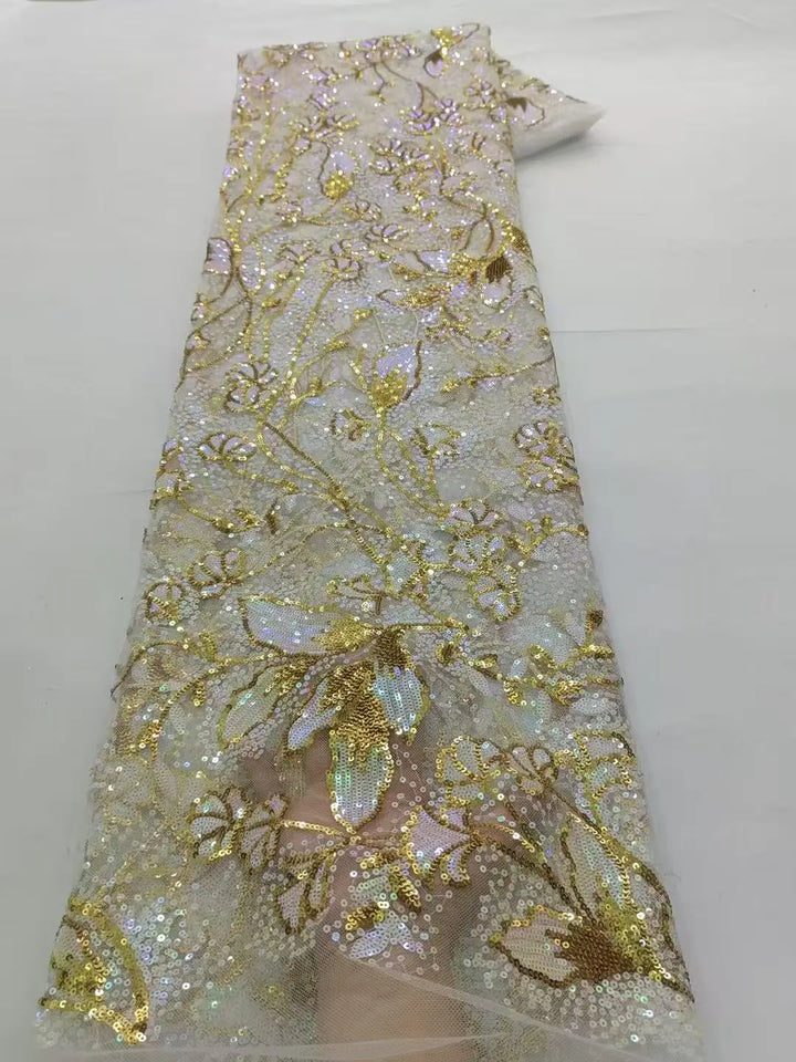 5 YARDS / 9 COLORS / Mandolini Sequin Beaded Embroidery Glitter Mesh Sparkly Lace Wedding Party Dress Fabric