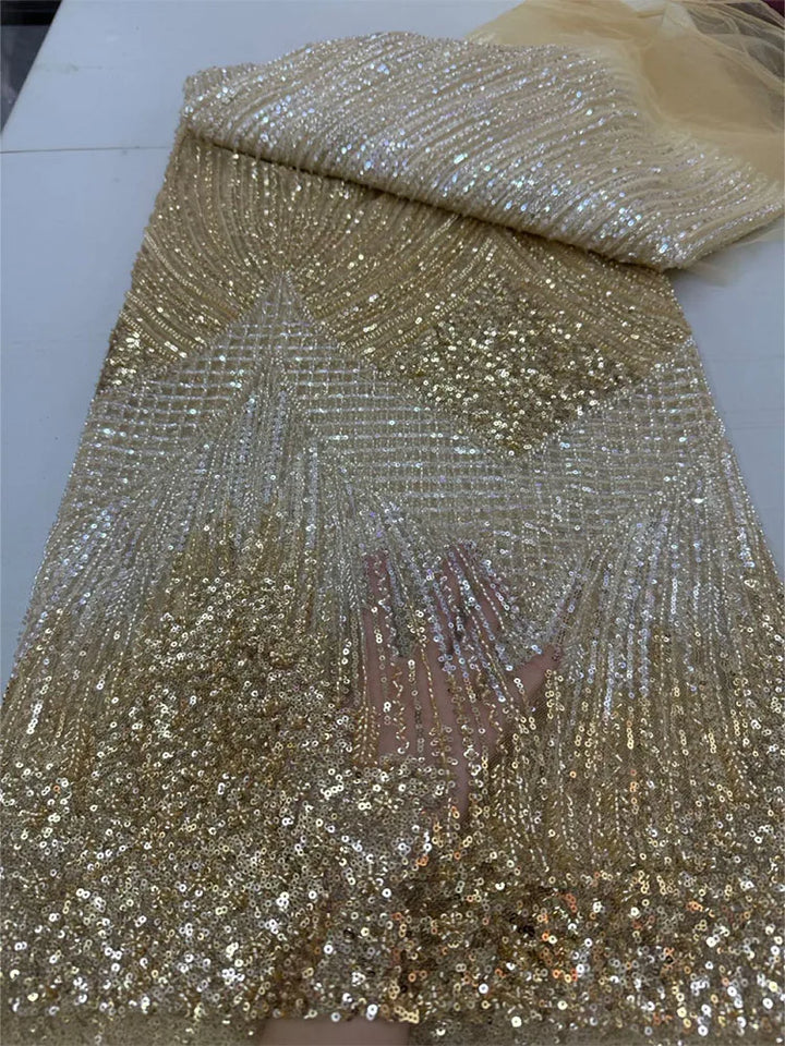 5 YARDS / 8 COLORS / Zeraphiel Beaded Embroidery Bridal Mesh Lace Fabric