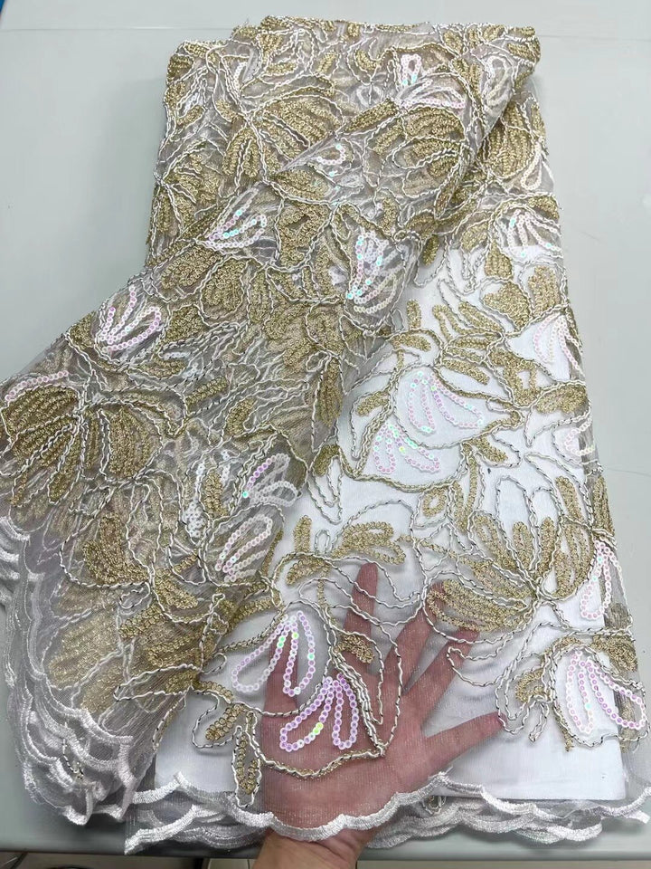 5 METRI / 8 COLORI / Tessuto Maxence per abiti da cerimonia nuziale in pizzo scintillante con paillettes ricamate e perline