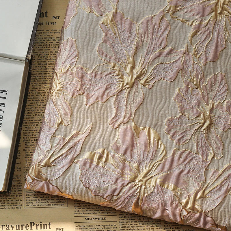 Marcel Golden Peach Floral 3D Jacquard Fabric