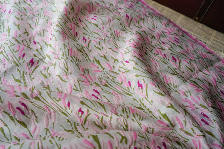 Challess Peach Pink Flower Jacquard Fabric