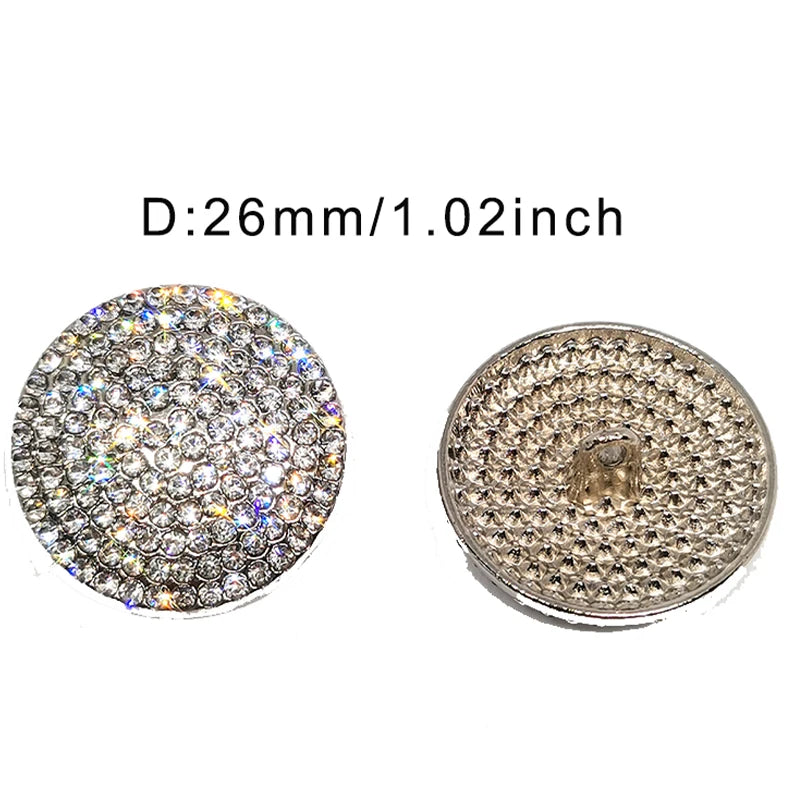 Shuier 26MM Rhinestone Metal Round Buttons - 6 PC