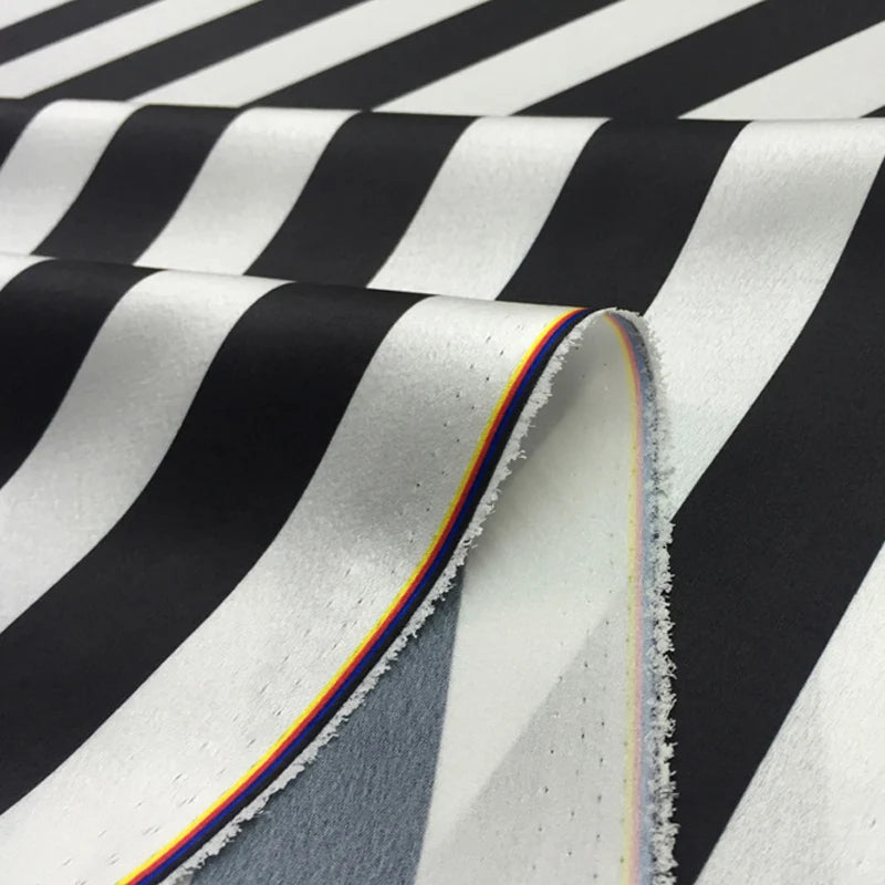 Black & White Stripe Printed Polyester Satin Fabric