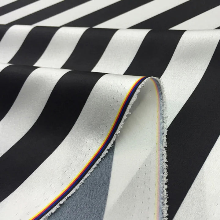 Black & White Stripe Printed Polyester Satin Fabric