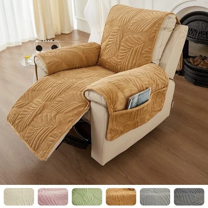 6 COLORS / Leaves Design Fleece Quilted Armchair Recliner Cover Couch Protector Sofa Throw For Couches Sectional Slipcover