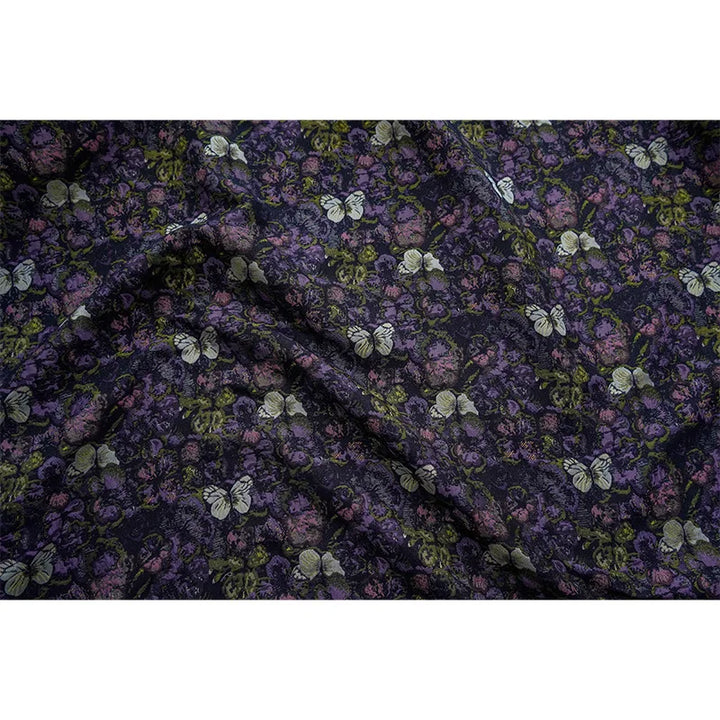 Mertens Textured Black Purple Butterfly Thick Yarn Dyed Jacquard Fabric