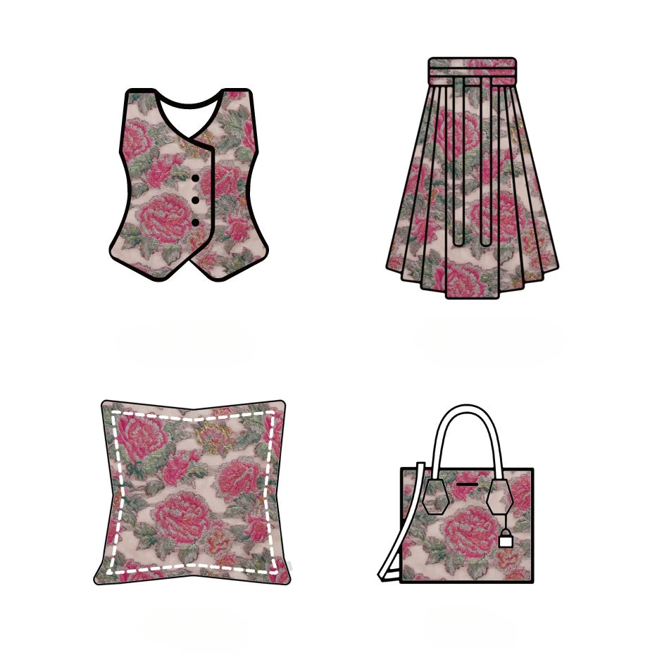 Moemos Pink Floral Woven Jacquard Fabric