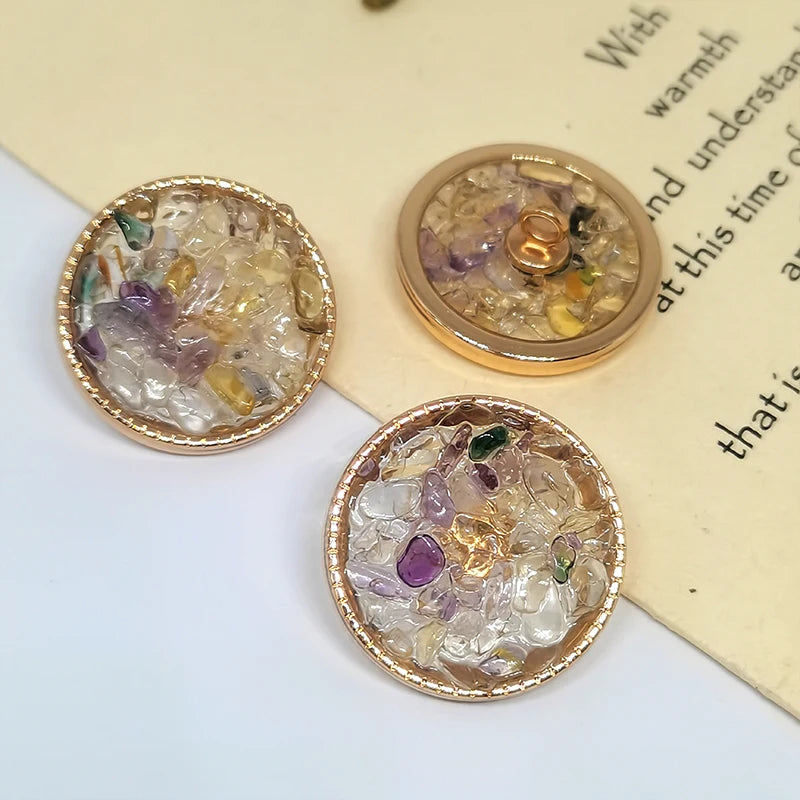 Crolian Natural Stone Beaded Metal Button - 6 PC