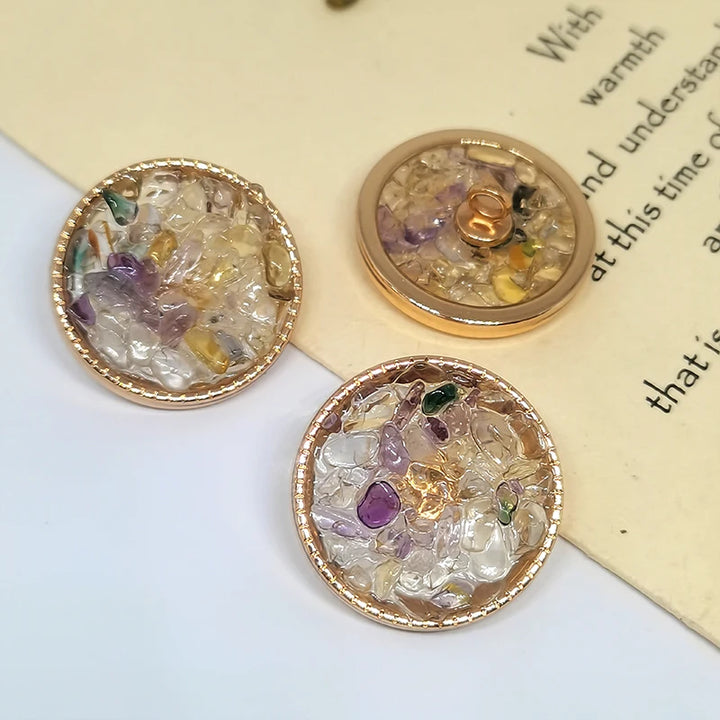 Crolian Natural Stone Beaded Metal Button - 6 PC