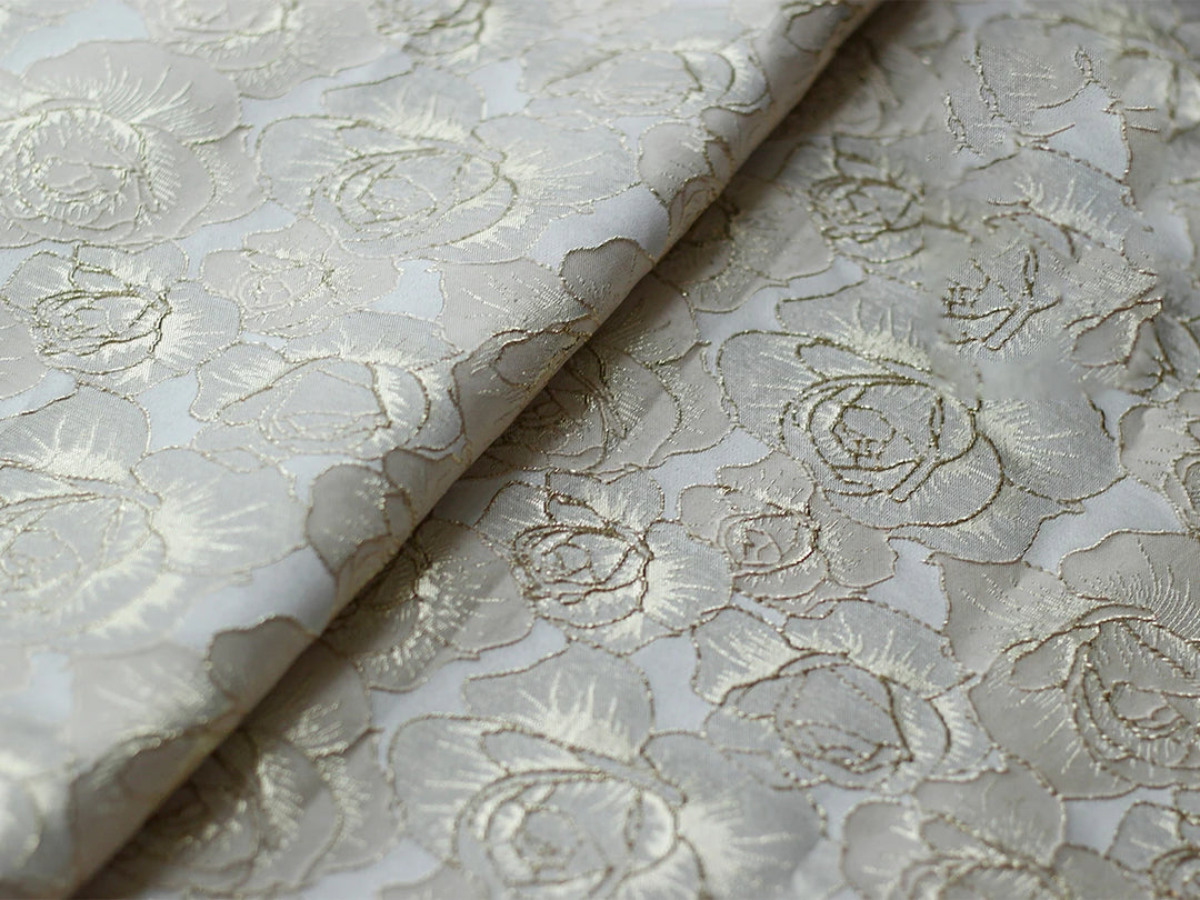 Gillain Gold Silk Yarn Dyed Embossed Flower Jacquard Fabric