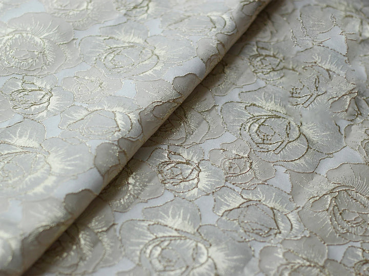 Gillain Gold Silk Yarn Dyed Embossed Flower Jacquard Fabric
