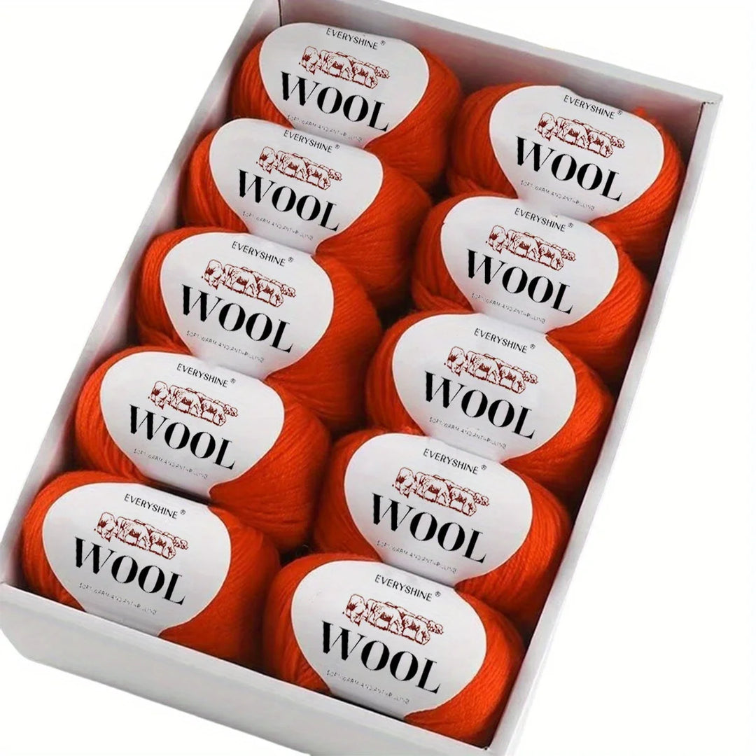 10-Pack Wool Blend Yarn Medium-Fine 80% Wool 20% Polyester