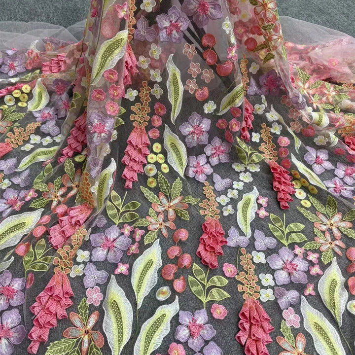 5 Yards / 6 Colors / Brillisse Multicolor Flowers Tulle Lace Fabric