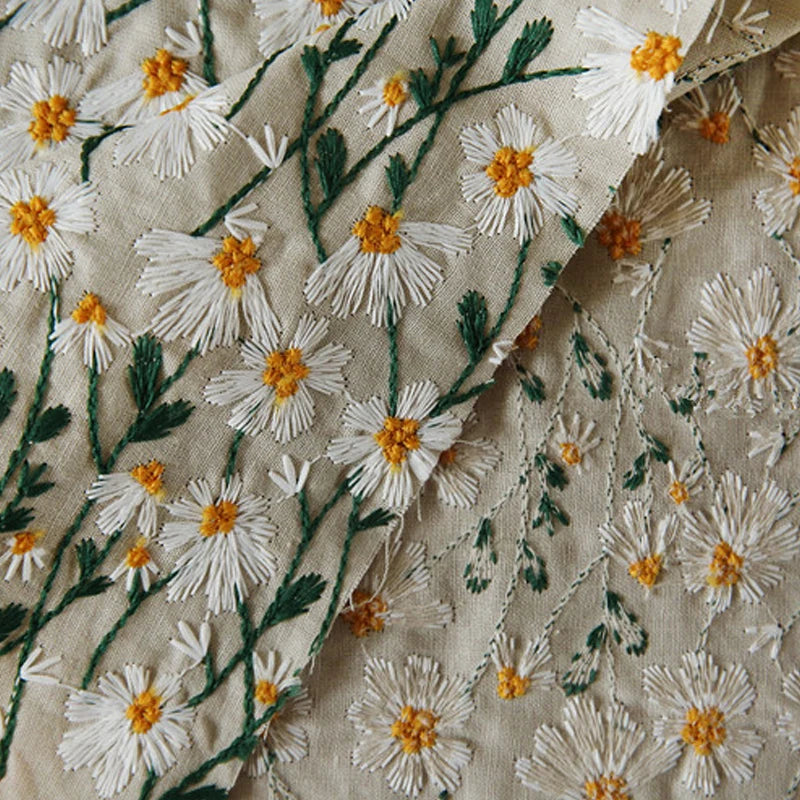 Toren 3D Floral Embroidered Linen Fabric