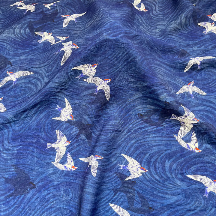 Athenas Birds Digital Print Brocade Fabric
