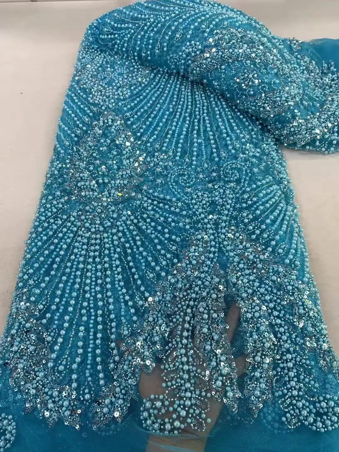 5 YARDS / Montslke Full Beaded Embroidery Bridal Mesh Lace Fabric - 8 COLORS