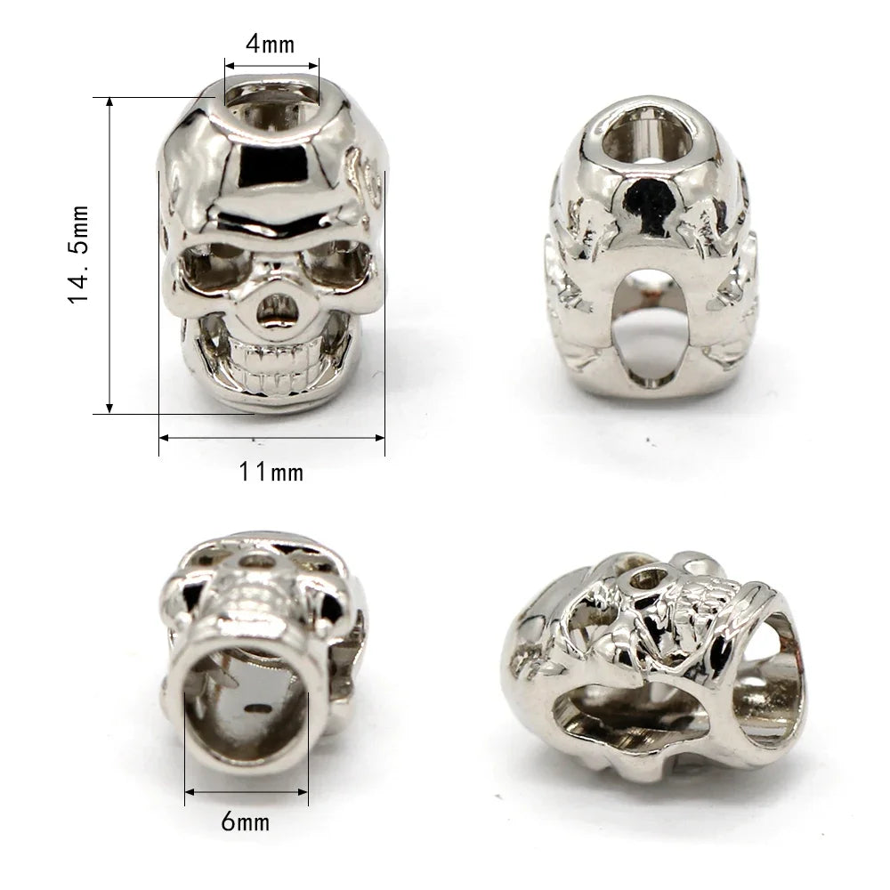 Skull Drawstring Metal Alloy Cord End Cap - 5 PC