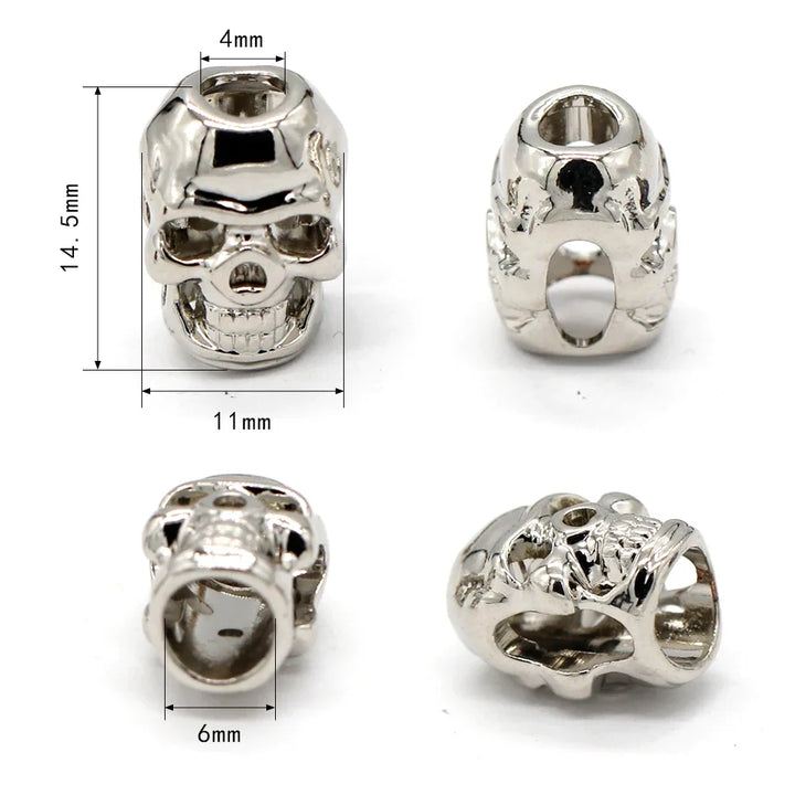 Skull Drawstring Metal Alloy Cord End Cap - 5 PC
