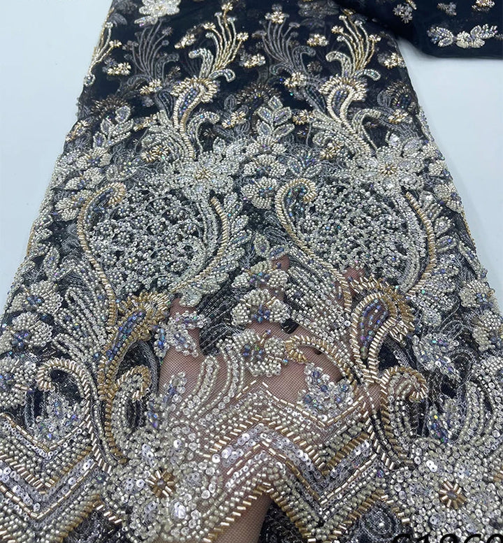 5 YARDS / 9 COLORS / Elowenra Beaded Embroidery Bridal Mesh Lace Fabric