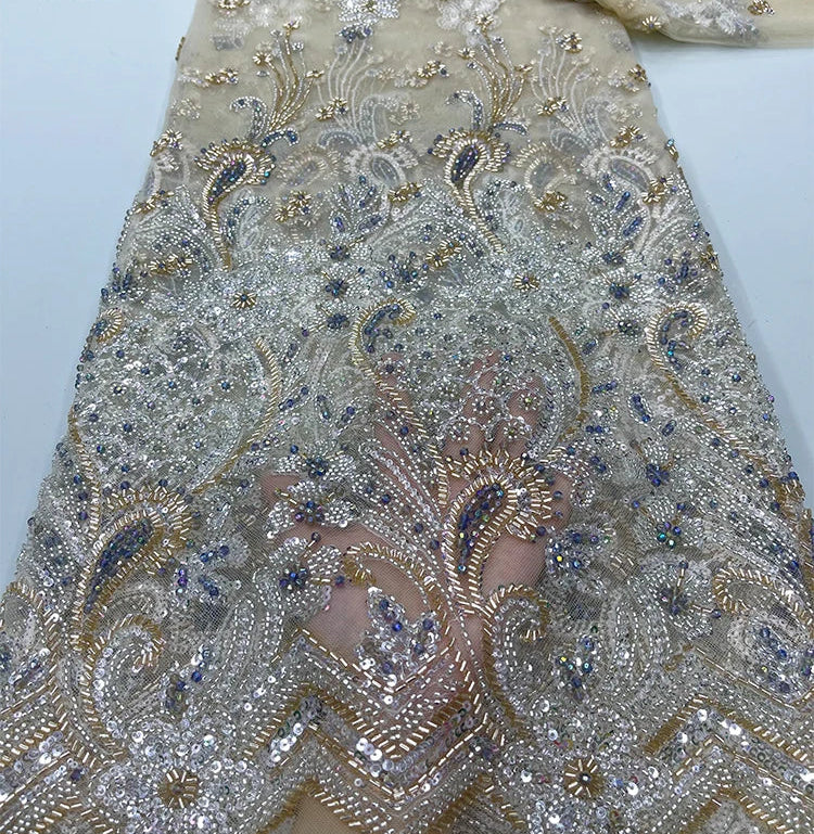 5 YARDS / 9 COLORS / Elowenra Beaded Embroidery Bridal Mesh Lace Fabric