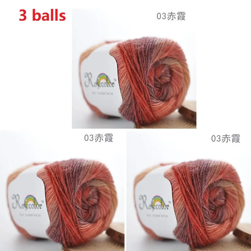 100% Wool Yarn Rainbow Color for Hand Knitting Crochet