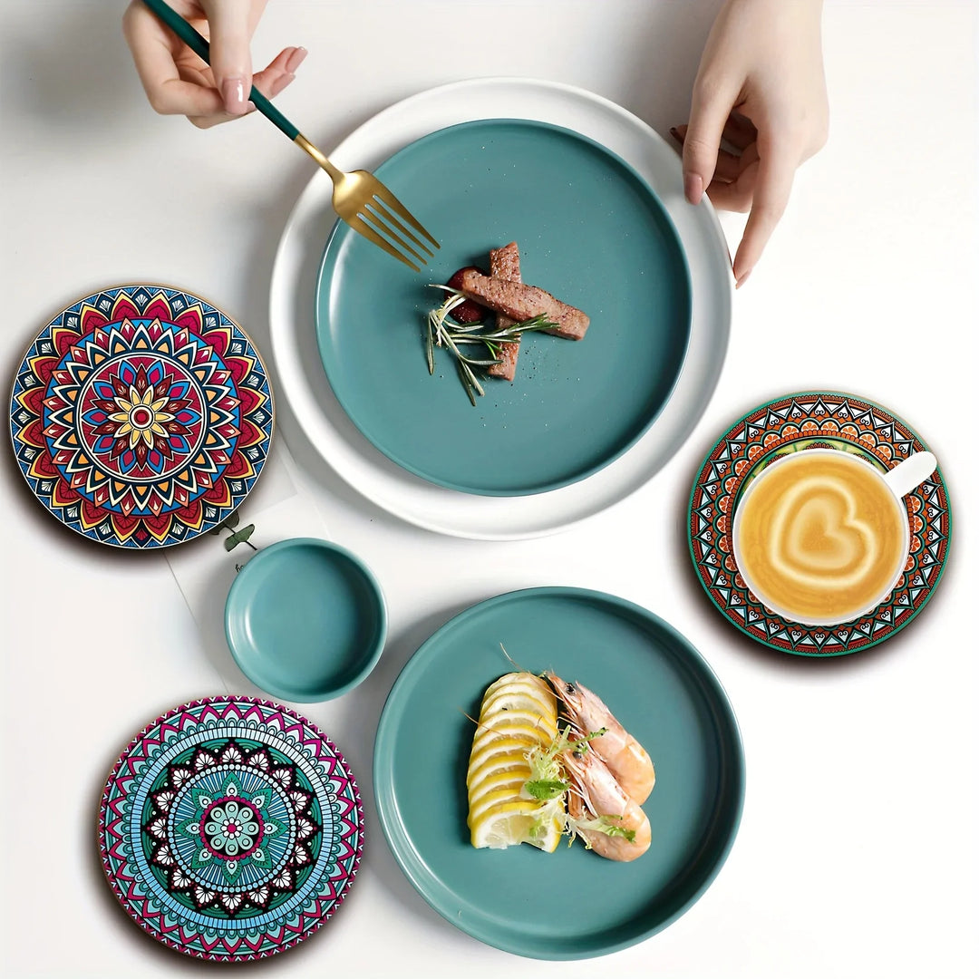 8pcs Wooden Mandala Coasters Set