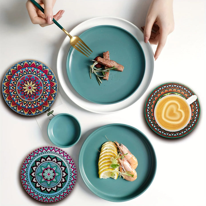 8pcs Wooden Mandala Coasters Set