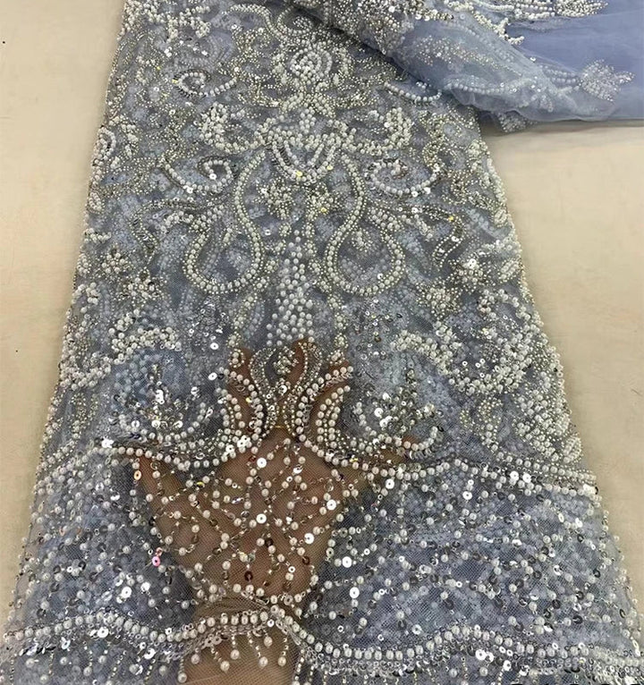 5 YARDS / 13 COLORS / Luxoria Beaded Embroidery Bridal Mesh Lace Fabric