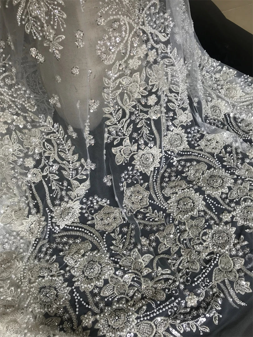 Tessuto per abito da sposa, 5 metri/Shamuela, ricamo con perline, glitter, maglia di pizzo, ballo di fine anno