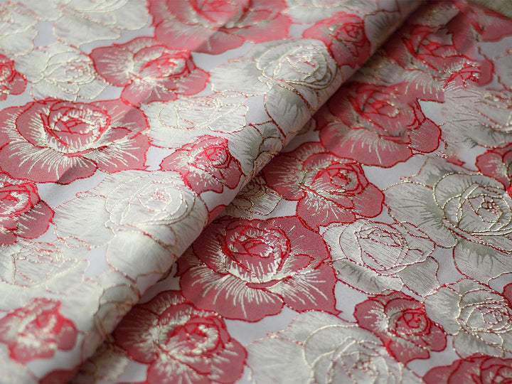 Gillain Gold Silk Yarn Dyed Embossed Flower Jacquard Fabric