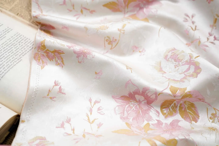 Shumi Pink Flower Satin Jacquard Fabric