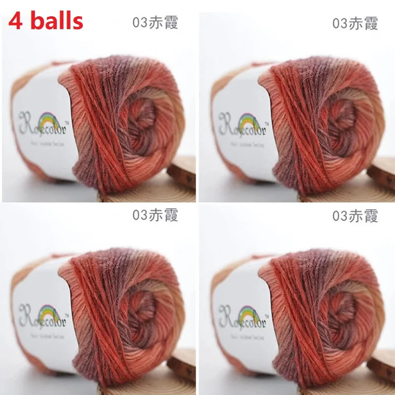 100% Wool Yarn Rainbow Color for Hand Knitting Crochet