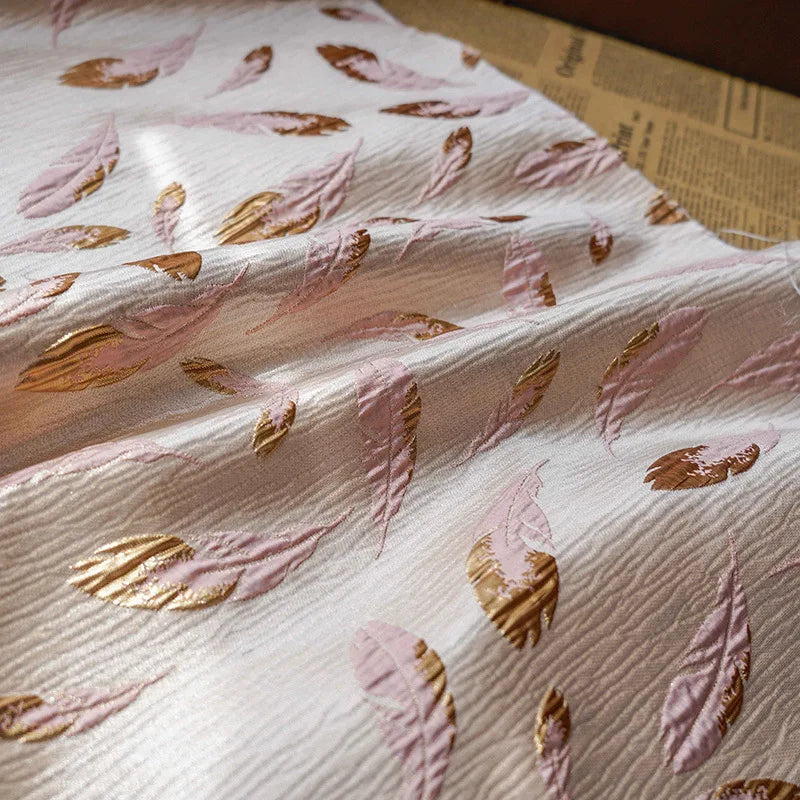 Mandes Gold Feather Embossed Jacquard Fabric