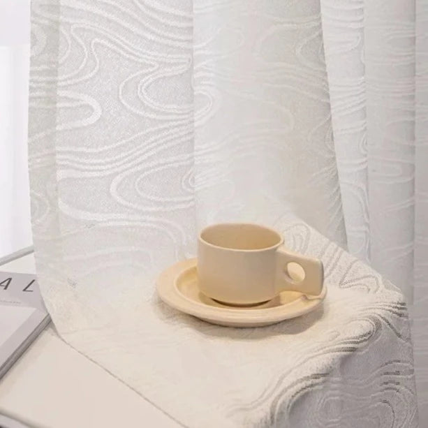 White Gauze Wave Jacquard Translucent Embroidered Screen Window Curtains for Living Room Bedroom Bay Window Customized