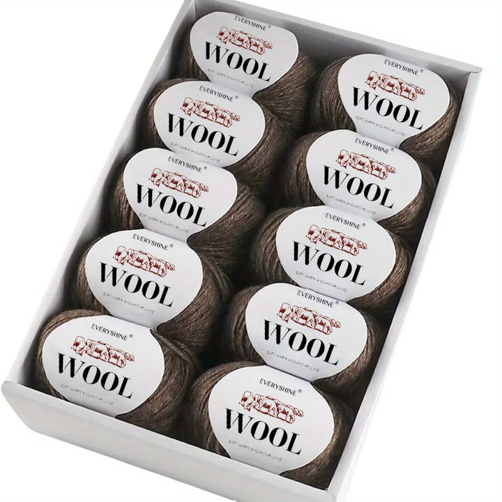 10-Pack Wool Blend Yarn Medium-Fine 80% Wool 20% Polyester